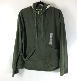 All In Motion Womens Hoodie Pullover 1/2 Zip Fleece Thumbholes Pockets Green XXL thumbnail 1