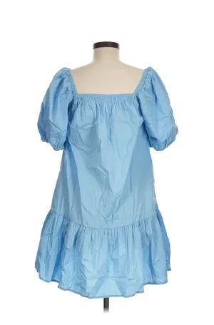 Strut & Bolt Light Blue Puff Sleeve Drop Waist Mini Dress Pockets Size M thumbnail 3