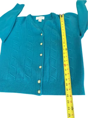 Petite Sophisticate Vintage Lambswool Angora Cardigan Sweater Teal Womens Small thumbnail 7