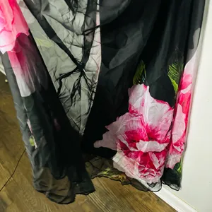 ONE33 SOCIAL Black Pink Floral Roses Chiffon Strapless Maxi Gown size 0 thumbnail 11