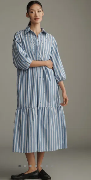 Anthropologie Embellished Striped Tiered Maxi Dress NWT thumbnail 1