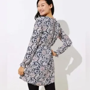 LOFT Dress Black Paisley Floral Romantic Boho Long Sleeve V-Neck‎ Women Medium thumbnail 2