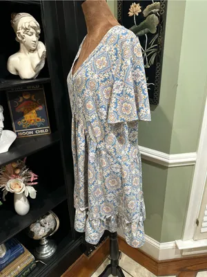 Hailey & Co Blue Floral Button‑Down Flirty Dress – Size Small thumbnail 6