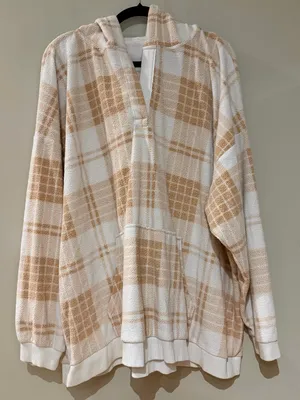 Aerie Oversized Plaid Fleece Hoodie thumbnail 1