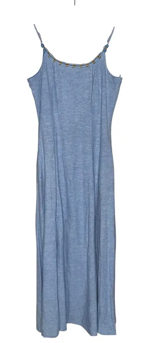 Calypso St Barth Maxi Dress Women 4 Light Blue Excellent Linen Gold Bead Pocket thumbnail 1
