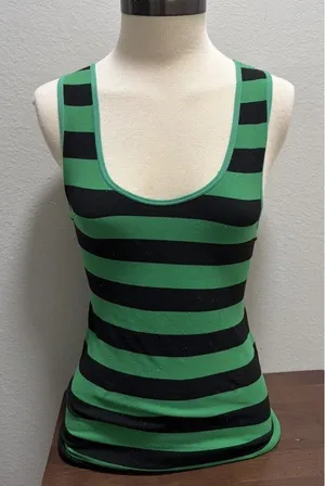 Jockey Women's Tank Top Sz M Green Black Striped Knit Y2K thumbnail 1