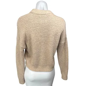 Abercrombie & Fitch Beige Long Sleeve Metallic Knit Mock Neck Sweater Top Size S thumbnail 2
