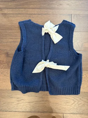 Women’s Navy Knit Sleeveless Sweater Top with Bow Detail Size S/M ? - C67-106 thumbnail 5