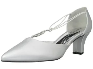 NWT Easy Street Womens Moonlight Dress Block Heel Pump Silver Satin Gray 9W thumbnail 1