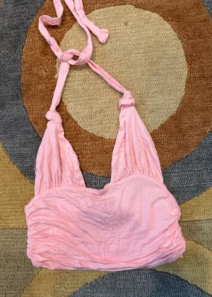 Edikted Lillie Knotted Halter Top Pink Low Cut Size Small thumbnail 1