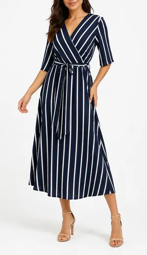 Torrid NWT Navy Blue & White Striped Wrap Maxi Dress 2X Plus Size thumbnail 1