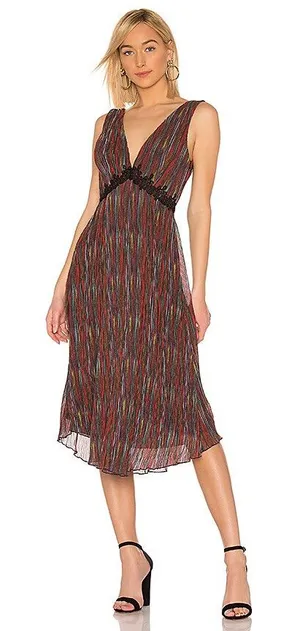 House of Harlow 1960 X Revolve Yelena Midi Dress Linen Multi Color Stripes Y2K thumbnail 1
