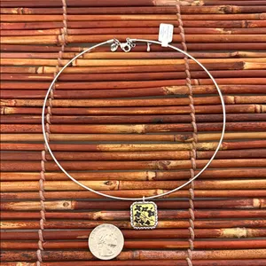Lia Sophia Silver Collar Necklace with Gold and Black Floral Pendant NWT thumbnail 4