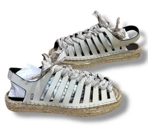 Rebecca Minkoff Gemma Ribbon Lace-Up Leather Espadrille Sandals Sand Womens 5 thumbnail 1