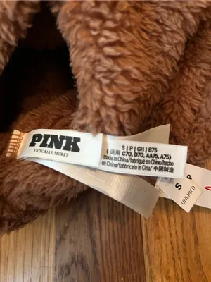 PINK Victoria's Secret Plush Sherpa Cropped Bralette in Brown thumbnail 3