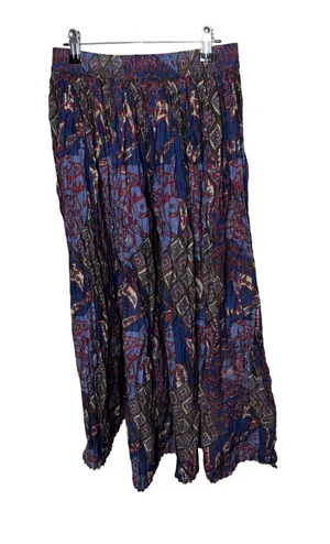 Bobbie Brooks Anywhere Blue Paisley Cotton Crinkle Maxi Skirt Womens Large Boho thumbnail 1