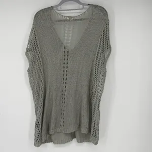 POL Oversized Sage Green Open‎ Knit Crochet V-Neck Poncho Top Large thumbnail 2
