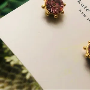 Kate Spade New York Rose Pink Crystal Stud Earrings Gold Tone Prong Set NWT thumbnail 4
