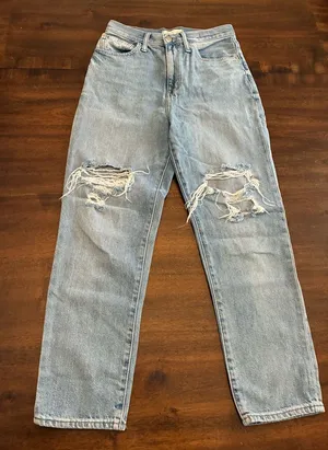 Madewell The Mom Jean 26 Jeans Distressed Straight Leg Ripped Light Wash thumbnail 1