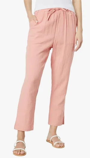 MONROW‎ Gauze Drawstring Pants Faded Coral Organic Cotton Pull On thumbnail 1
