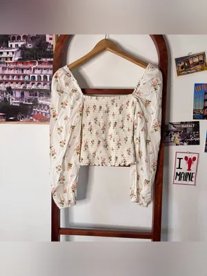 Reformation Isadora Floral Balloon Long Sleeve Smocked Top Corset Embroidered thumbnail 12