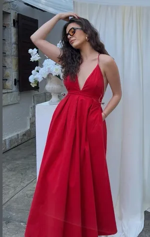 Zara long red maxi dress ZW collection flowy corset elegant evening wedding thumbnail 3