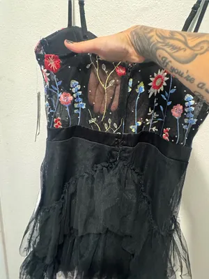 City Studio Black Mini Dress with Multicolor Floral Embroidery thumbnail 6