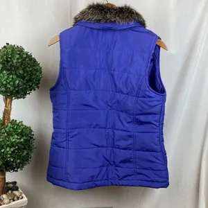 Activology Blue Fur Trim Zip Up Quilted Sleeveless Puffer Vest L thumbnail 3