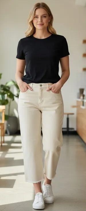 By Billie Womens White Denim Cropped Wide Leg Jeans Raw‎ Hem Size L 32 thumbnail 1