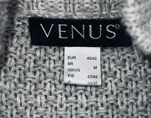 Venus Women’s Med Beige Cable Knit Faux Leather Trim Full Zip Cardigan Sweater thumbnail 5
