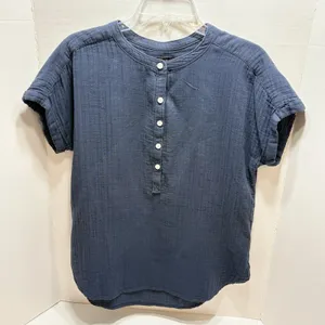 Quince Organic Cotton Gauze Roll Sleeve Shirt Indigo Blue Small Peasant thumbnail 1