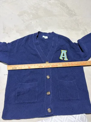 Aerie Navy Knit V‑Neck Cardigan Sweater with 'A' Patch large thumbnail 3