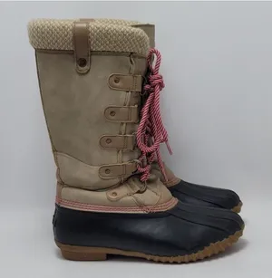 Esprit Belinda Tan Tall Lace Up Faux Fur Sock Lined Knit Cuff Duck Boots Sz 7.5M thumbnail 1