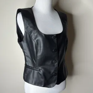 Zara Black Faux Leather Button Up Vest thumbnail 3