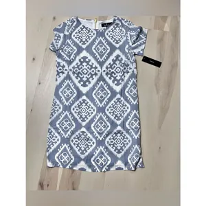 Lulus NWT Small Grey Ivory Geometric Slate Print Shift Dress Old Money Chic thumbnail 6