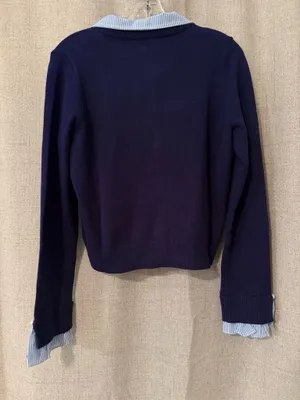 THML NWT Navy Cardigan Sweater with Striped Collar & Cuffs | S thumbnail 6