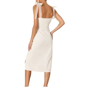 NWOT Lulus Romantic Celebration White Tie Strap Bodycon Midi Dress Size Small thumbnail 3