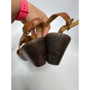 Born Wedge Sandals Womens 8 Brown Good Leather Slingback Crisscross D29526 boho thumbnail 5