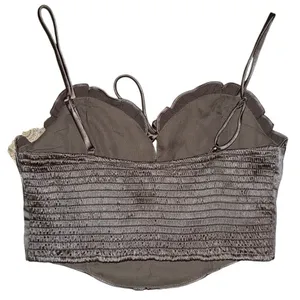 Altar'd State NWT Taupe ruched tie front cami crop top corset bustier Shiny smal thumbnail 3