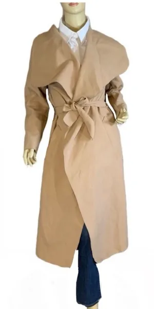 Parisian Camel Color Faux Wool Waterfall Shawl Open-Front Trench Jacket (M) thumbnail 1