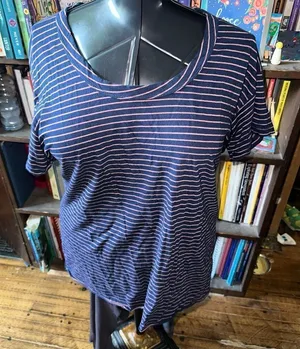 Current Elliott navy & pink striped 1/S knit boat neck tee thumbnail 1