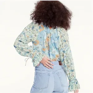 J. Crew Blue Floral Chiffon Long Sleeve‎ Blouse Size M thumbnail 11