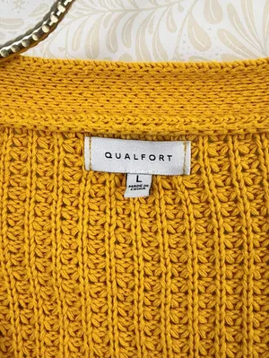 Qualfort Mustard Yellow 100% Cotton Button-Down Cardigan Sweater - Size - Large thumbnail 6
