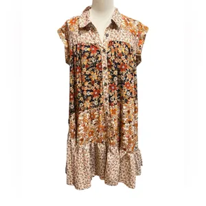 BiBi Floral mini dress, flutter sleeves, button thumbnail 2
