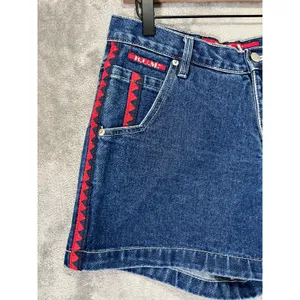 Vintage Y2K BUM Denim‎ Shorts Blue Red Side Trim Tribal Detail Retro 2000s SZ 30 thumbnail 3