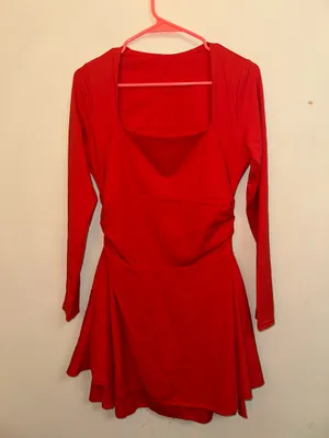 Red square neck ruffle hem mini dress Size L thumbnail 3