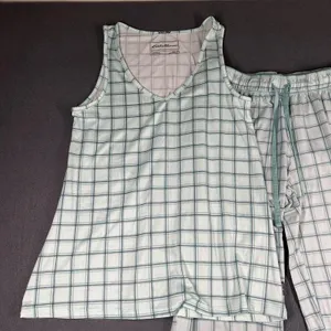 Eddie Bauer Pajama Set Womens Small Green Plaid Tank Top Pants Sleepwear Jersey thumbnail 2