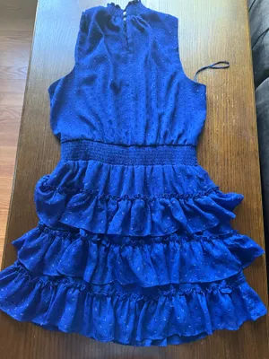 MSK Royal Blue Metallic Swiss-Dot Tiered Ruffle Dress Size XL thumbnail 3