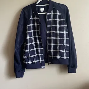 A New Day‎ blue plaid faux suede sleeves jacket thumbnail 2