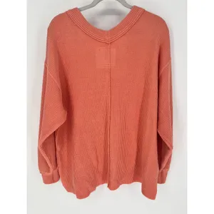AERIE Wonder Textured V-Neck Sweatshirt Women Small Peach Waffle‎ Knit Oversized thumbnail 7